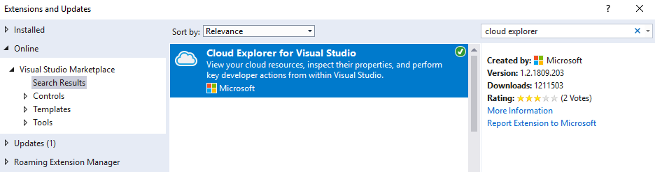 VS2017 Cloud Explorer