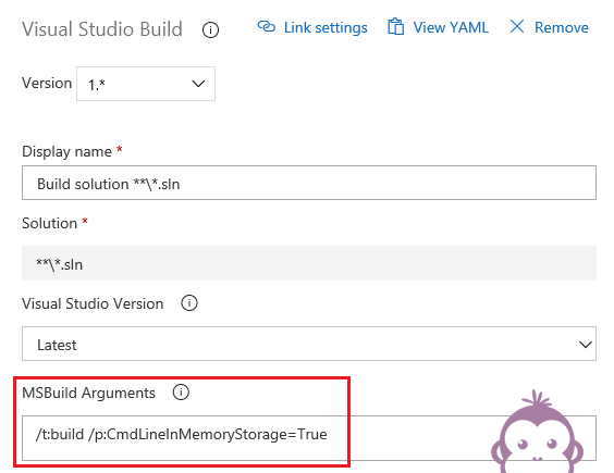 MSBuild Arguments - DevOps CmdLineInMemoryStorage