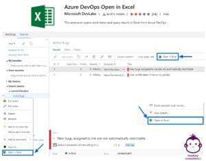 Azure DevOps extension - Azure DevOps Open in Excel